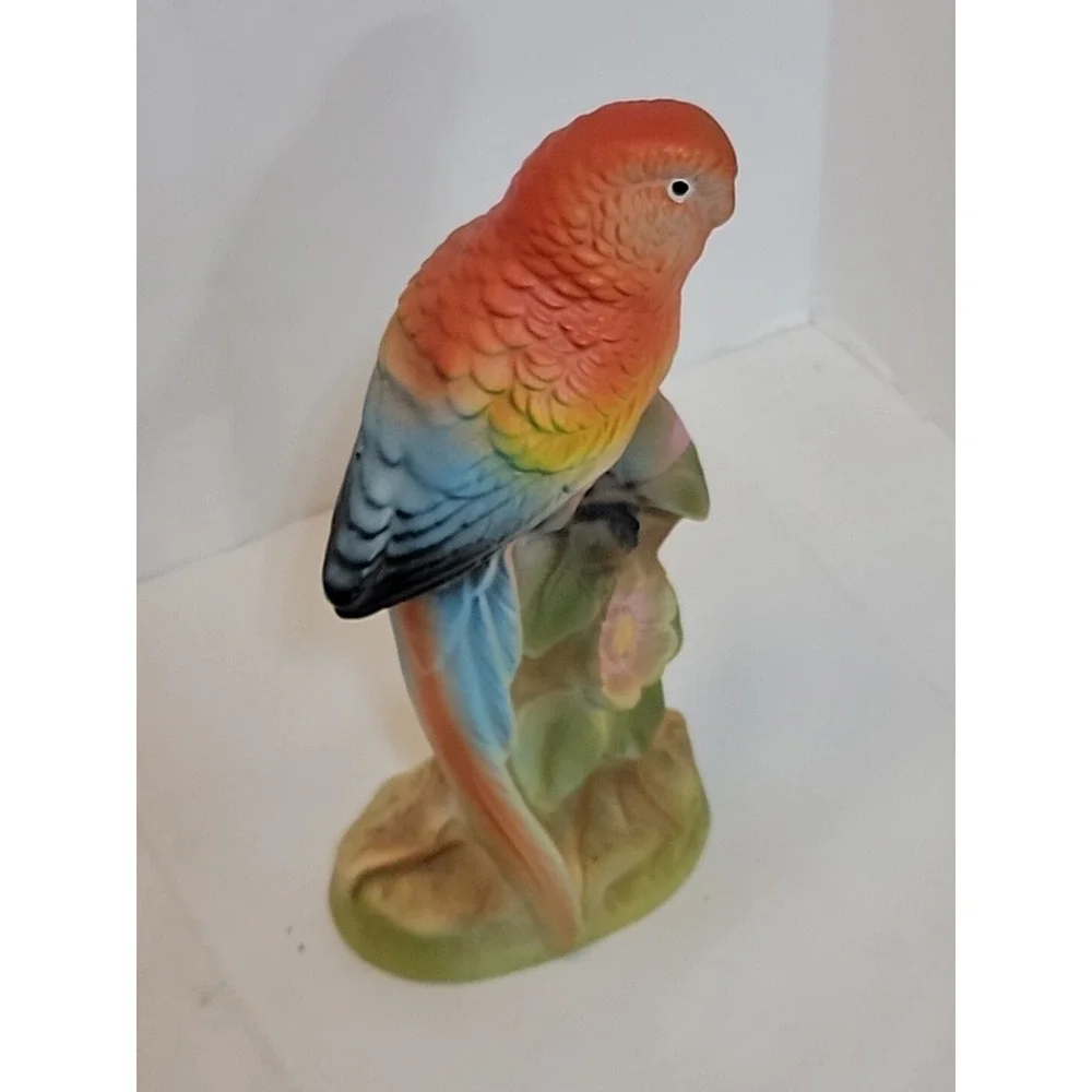 Vintage Ceramic Parrot Flowers Orange Made In Japan Mint Condition 5.25